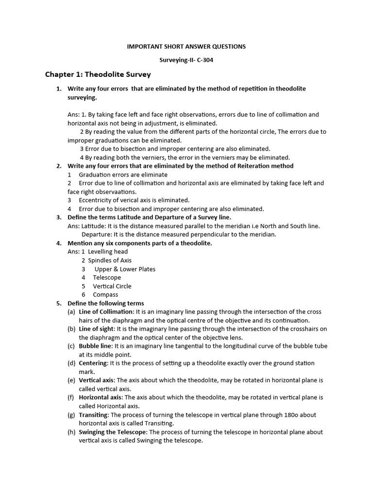 Surveying Errors and Theodolite Basics | PDF | Teaching Methods & Materials