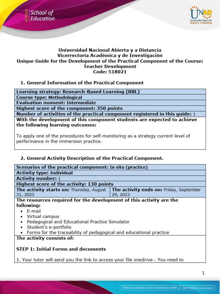 Guide For The Development of The Practical Component Unit 1 Phase 2