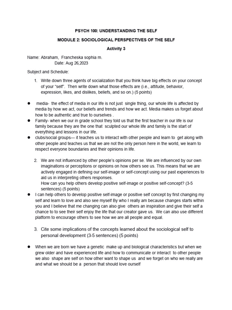 Sociological+Perspectives+of+Self +activity+3 1 | PDF