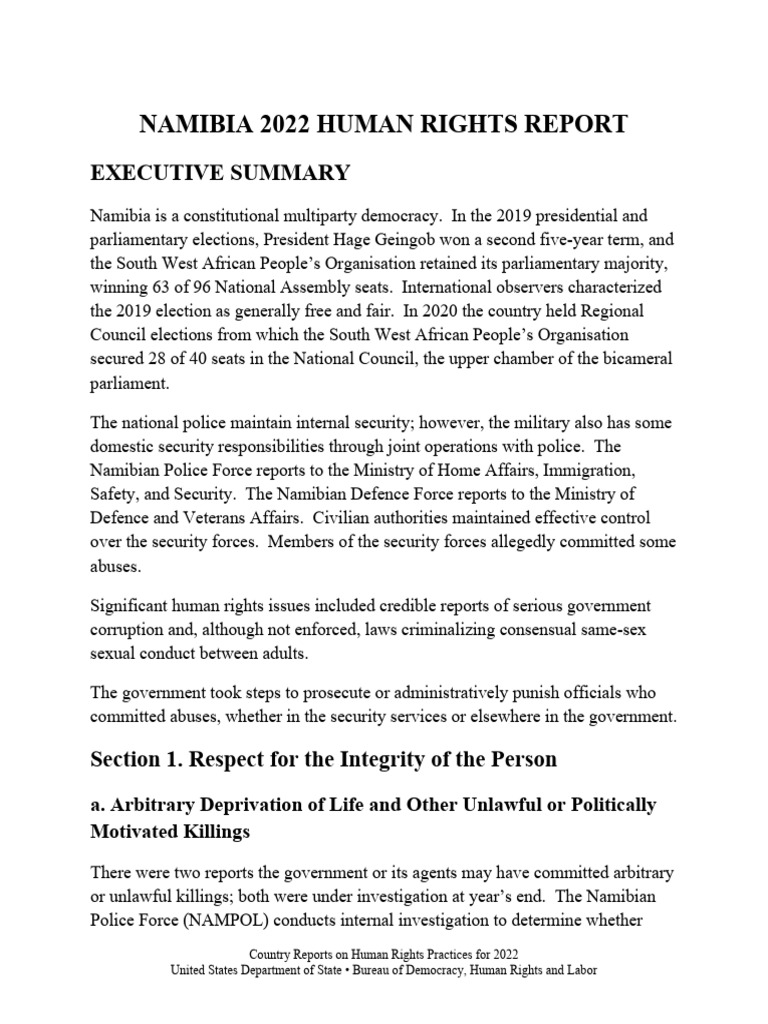 Namibia 2022 Human Rights Overview | PDF