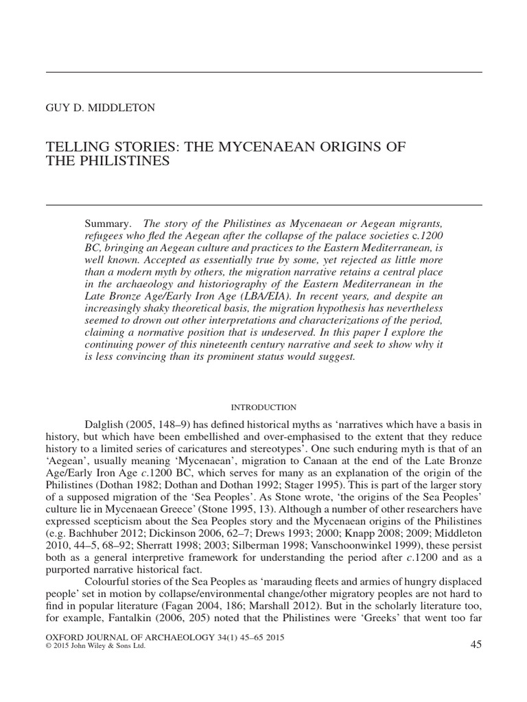 Mycenaean Origins of the Philistines | PDF