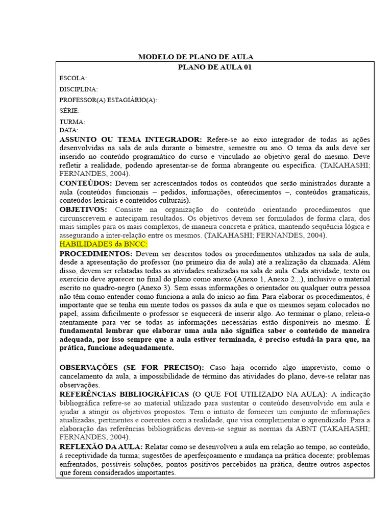 Modelo de Plano de Aula Completo | PDF