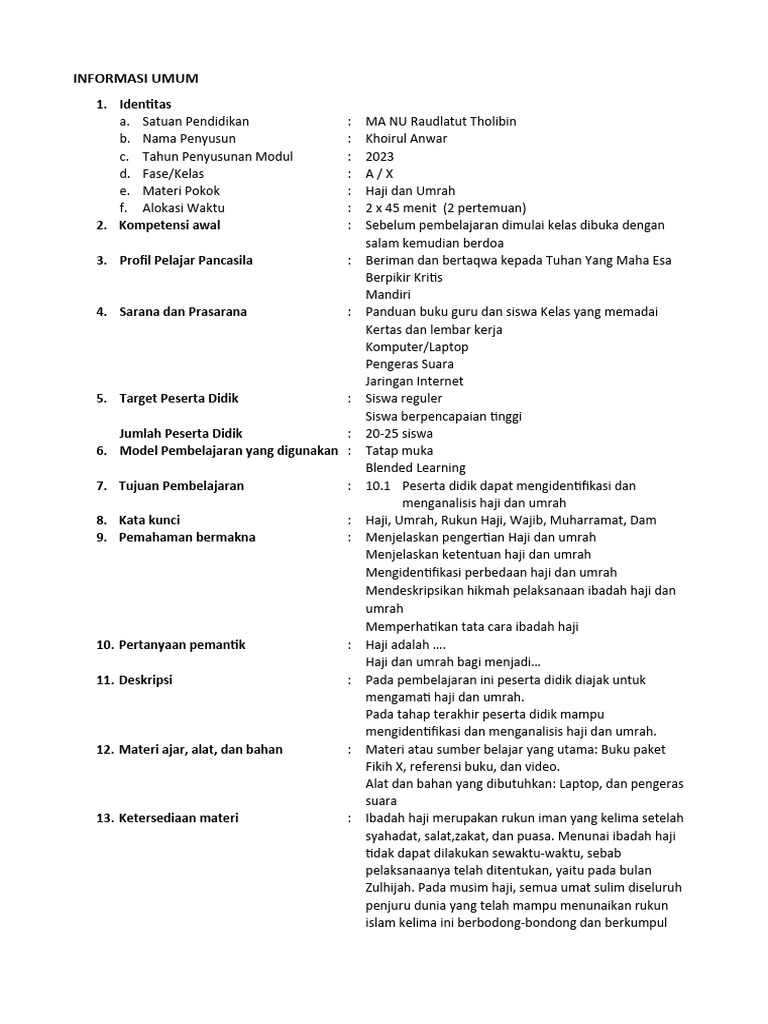 Modul Ajar X A Haji Umroh Pdf