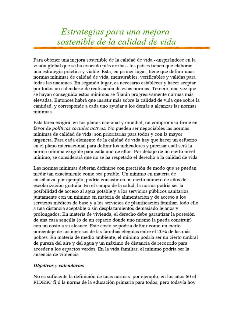 Mejora Sostenible de la Calidad de Vida | PDF