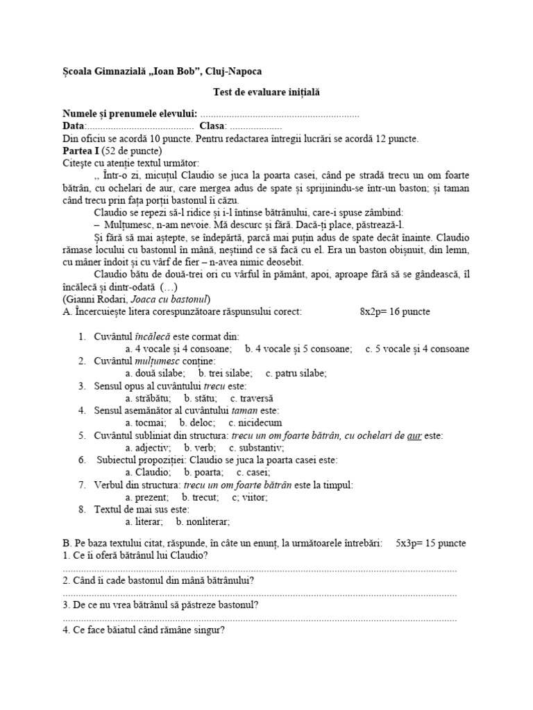 Test Initial Cu Barem | PDF