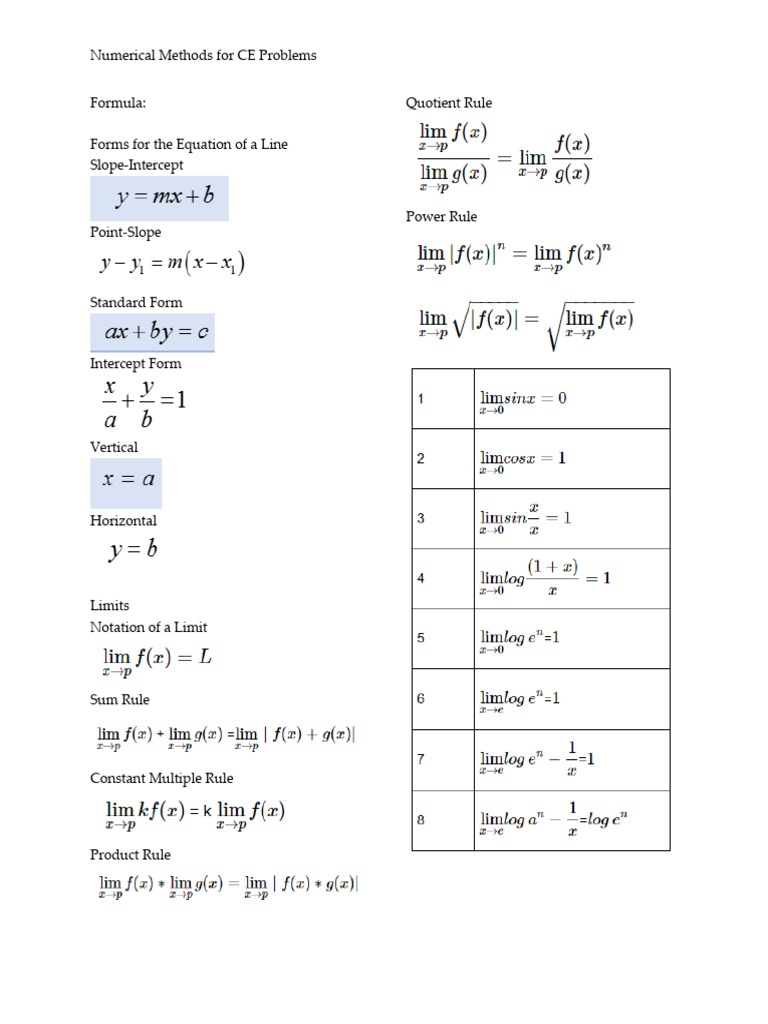 Numerical Methods Formula PDF Mathematical Analysis Mathematics