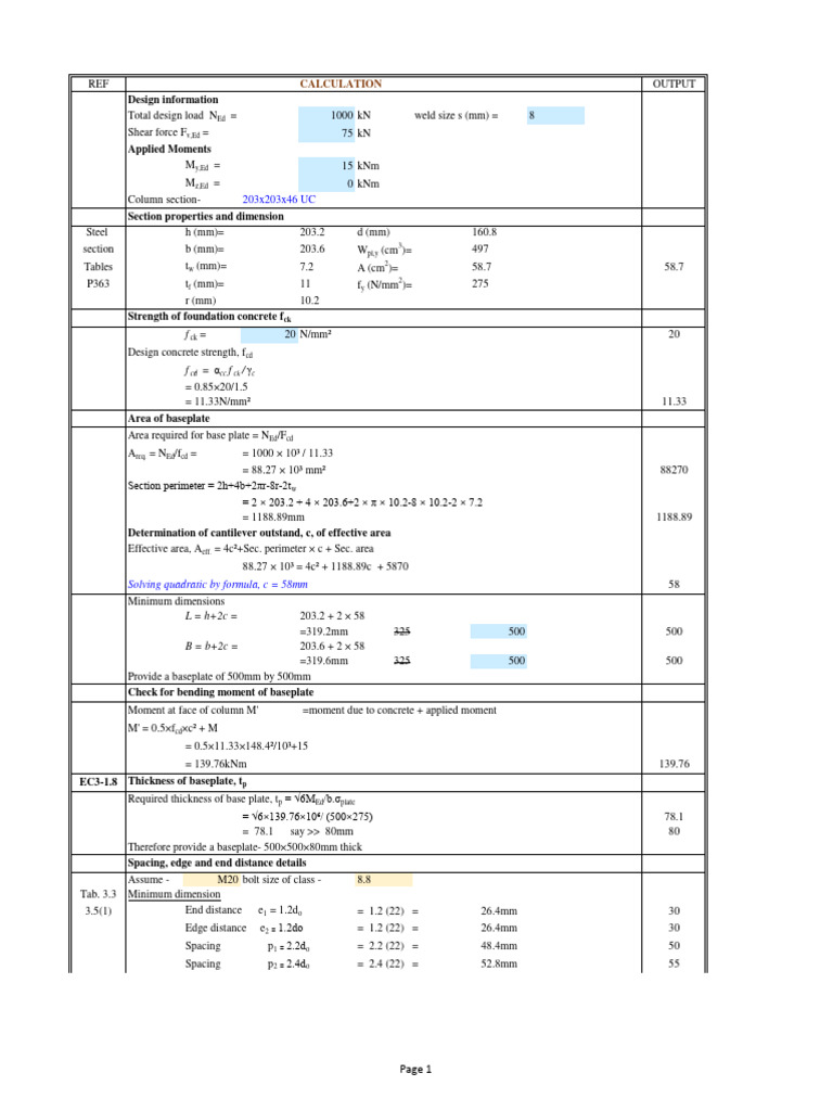 Base Plate Design and Calculations | PDF
