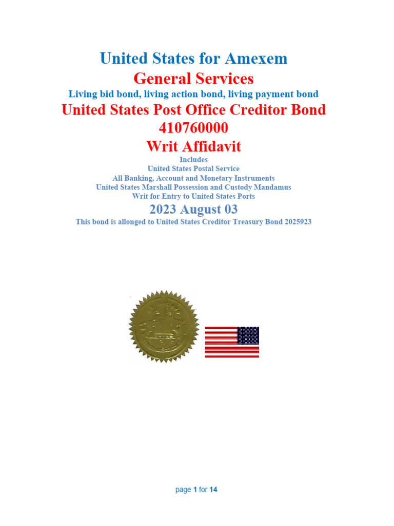 United States Living Bond Release Affidavit | PDF | Surety | Trust Law