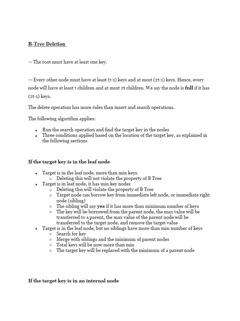 B-Tree Deletion Process Explained | PDF