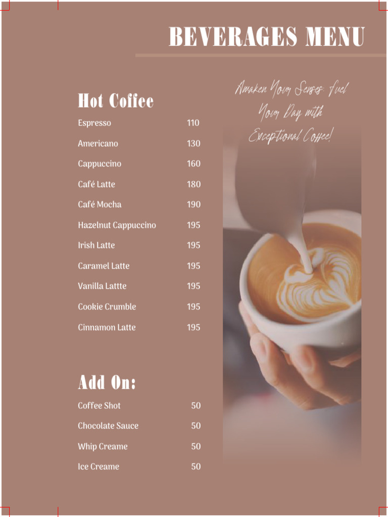 Comprehensive Coffee and Beverage Menu | PDF