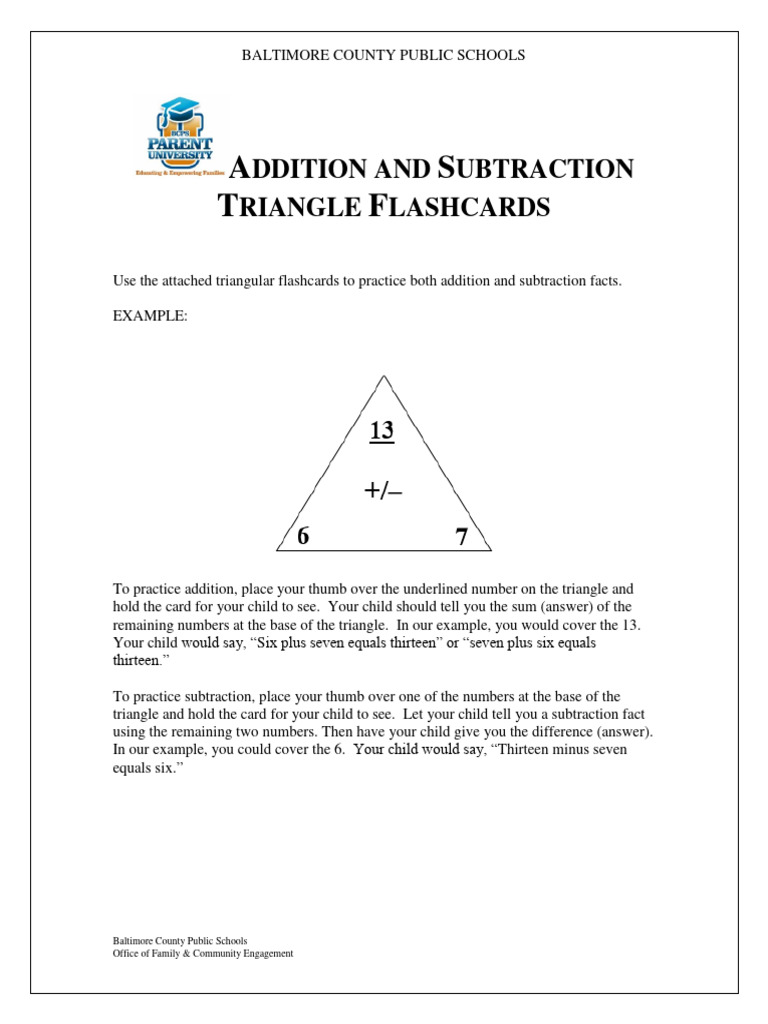 AdditionSubtractionFlashcards PDF