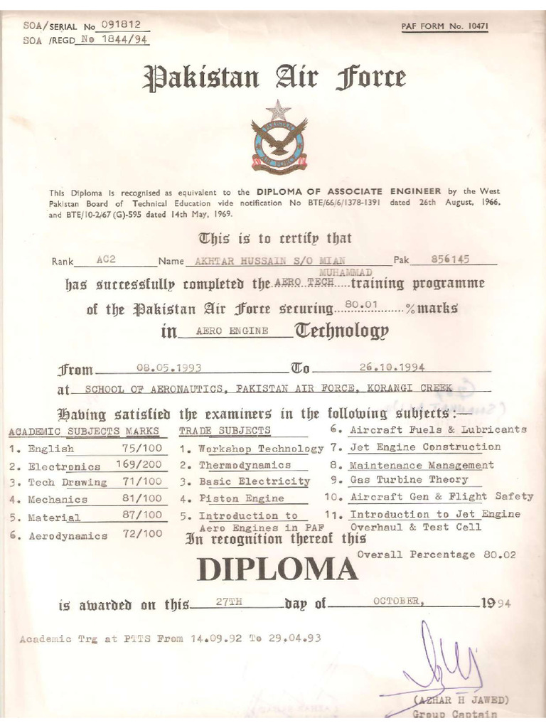 Diploma of associate engineer aerospace pdf