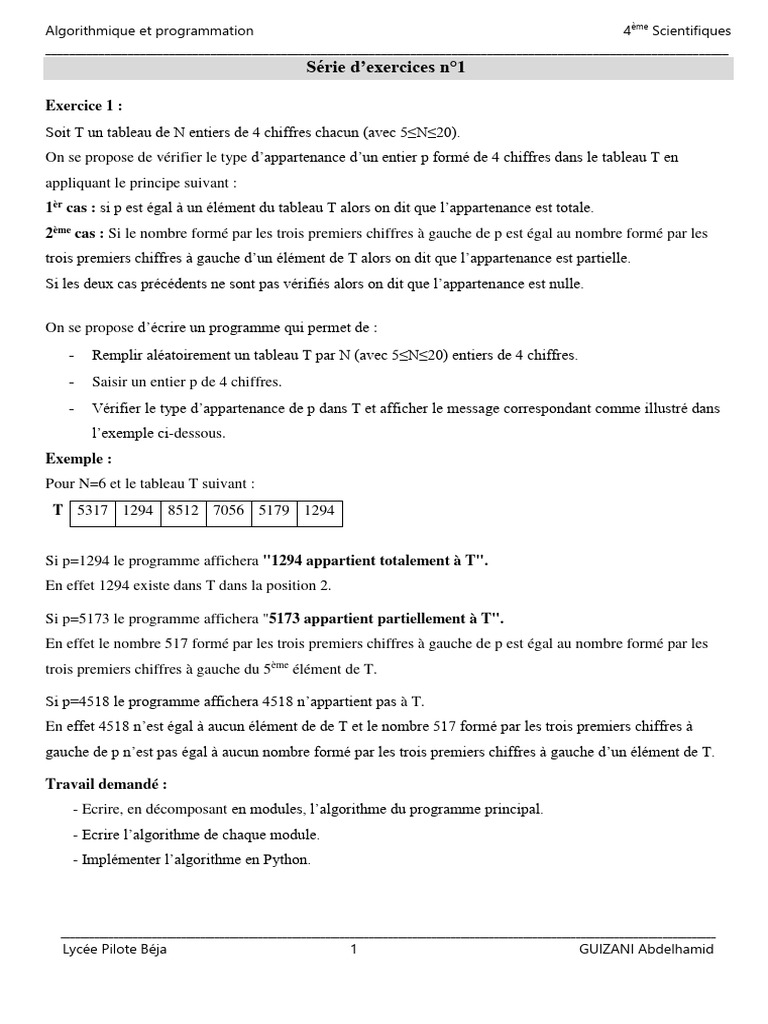 Exercices d'algorithmique en Python | PDF