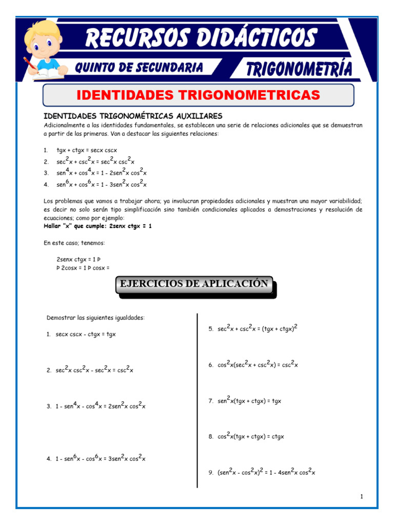 Identidades Trigonométricas para Quinto de Secundaria | PDF | Matemáticas