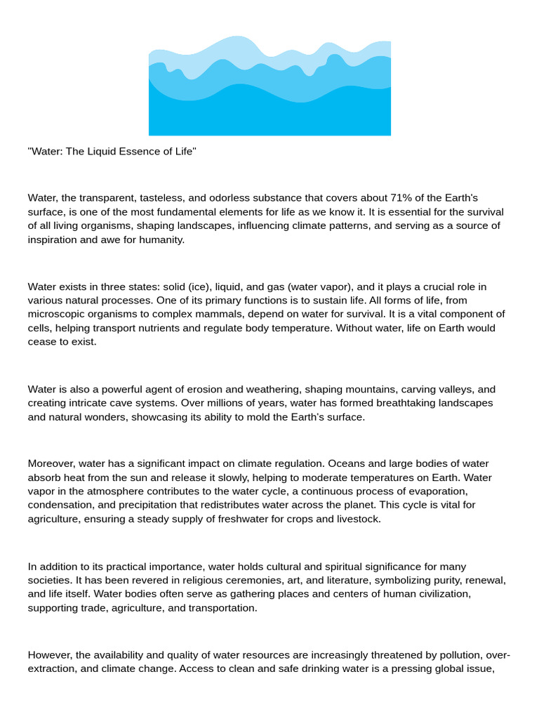 Water: Essential for Life on Earth | PDF | Water | Earth