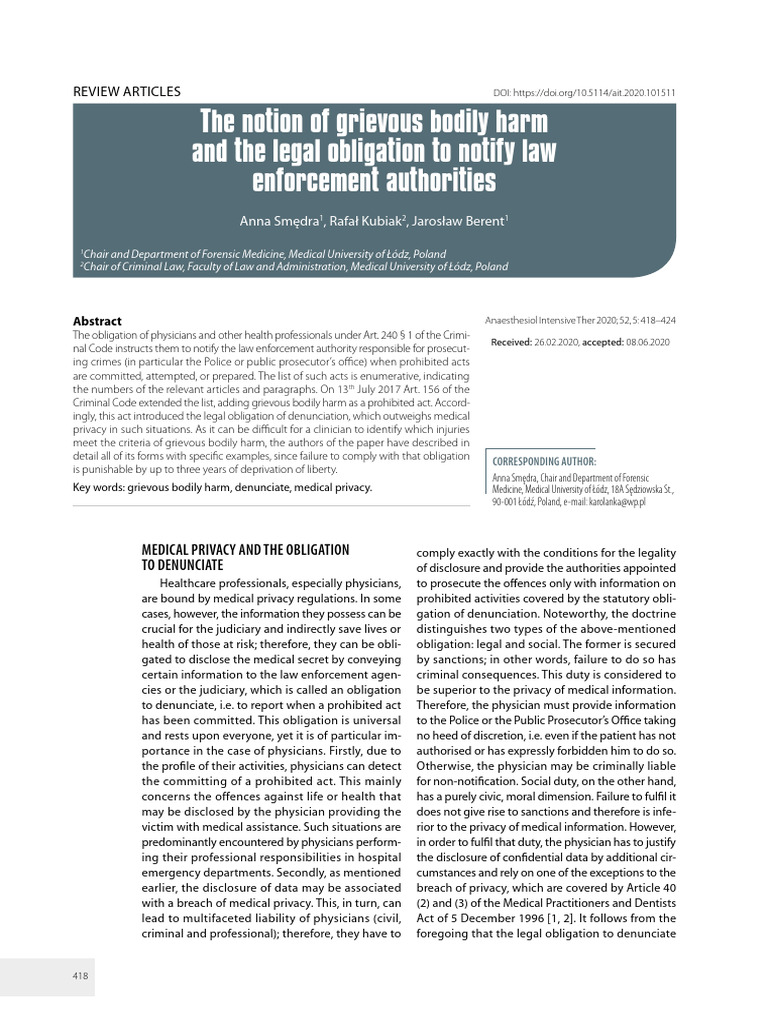 Grievous Bodily Harm and Reporting Obligations | PDF | Crimes | Crime ...