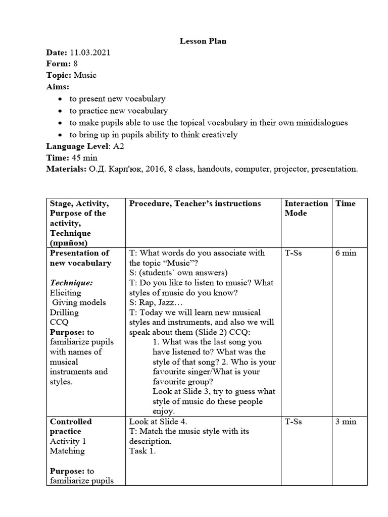 Lesson Plan, Methodology | PDF | Vocabulary | Lesson Plan