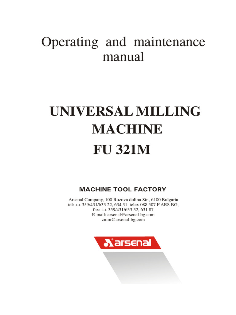 Operating and Maintenance Manual: Universal Milling Machine FU 321M ...