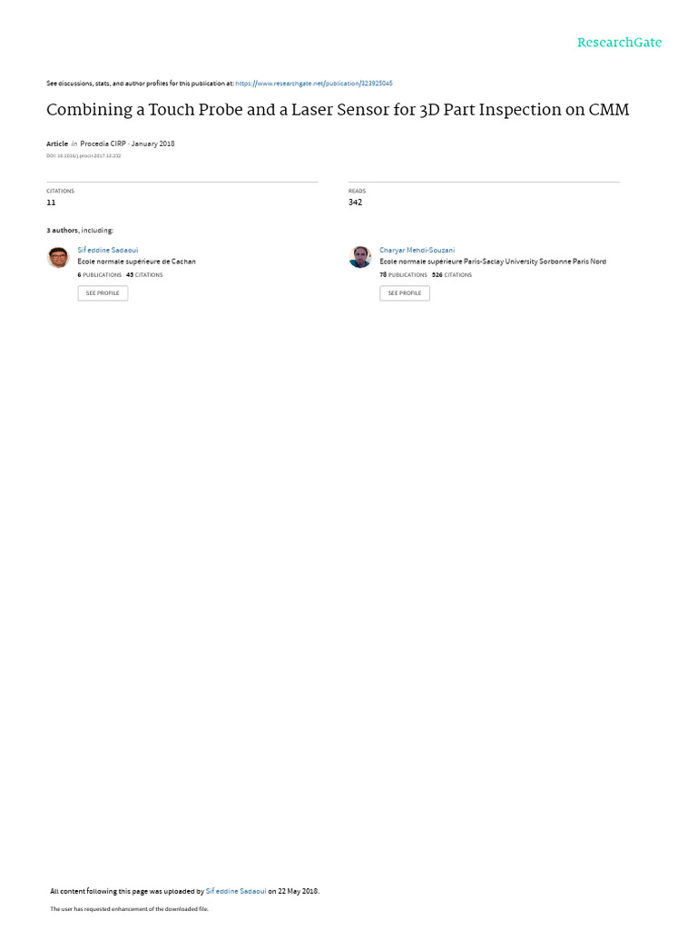 Combining A Touch Probe And A Laser Sensor For 3d Part Inspection On