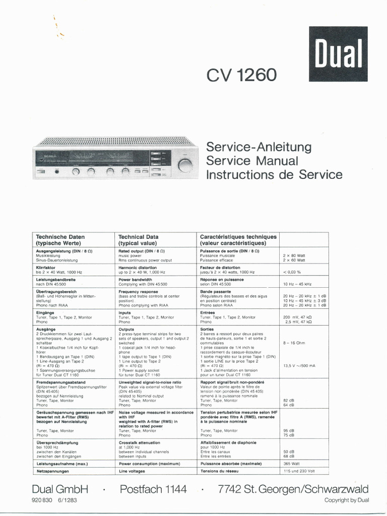 Dual CV 1260 | PDF