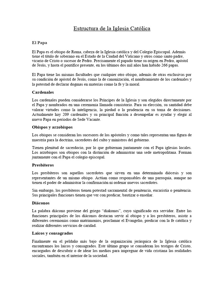 Estructura Jerárquica de la Iglesia Católica | PDF | Papa | obispo