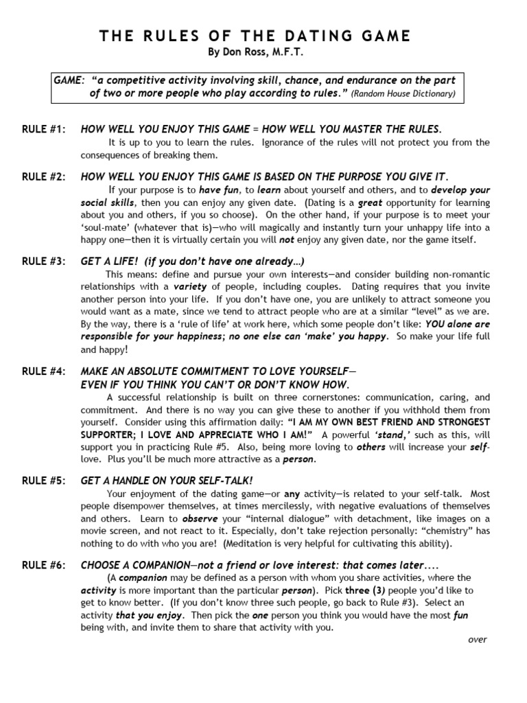 Essential Rules for the Dating Game | PDF | Romance (Love) | Psychology