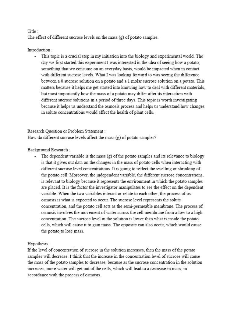 Potato Osmosis Lab Report PDF Osmosis Experiment