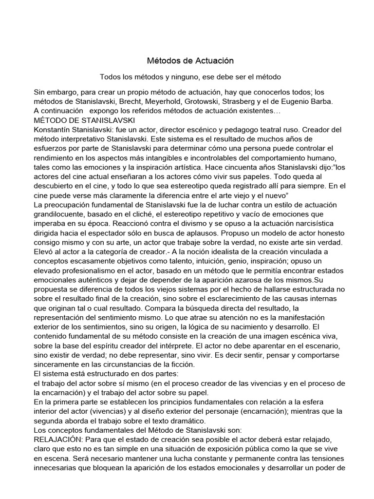 1 Distintos Metodos de Actuacion PDF Teatro Interino