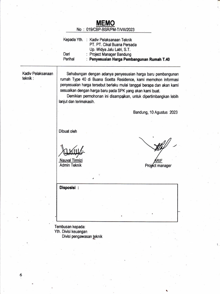 Memo Penyesuaian Harga Rumah T.40 | PDF