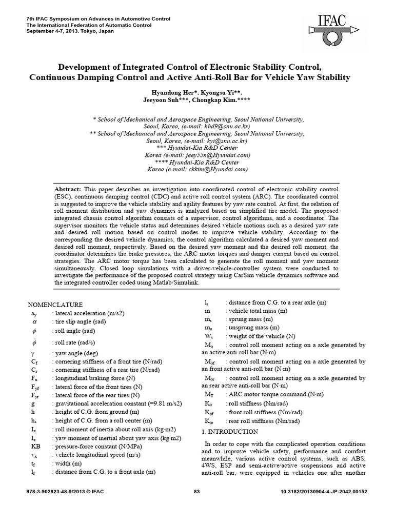 Integrated Control for Vehicle Stability | PDF | Automotive Industry ...