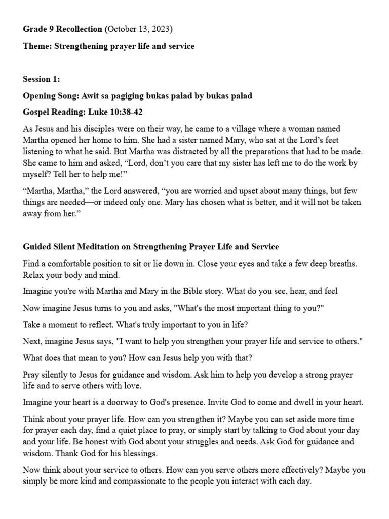 Grade 9 Recollection Hagonoy Pdf Prayer Jesus