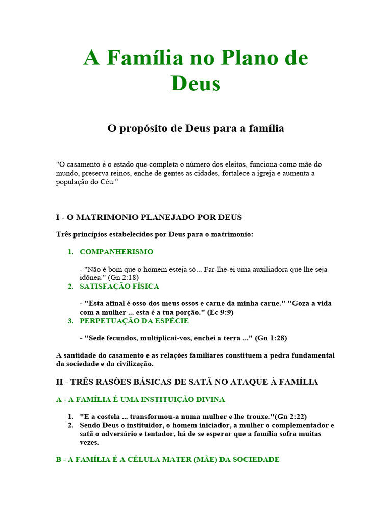 Família A Família No Plano De Deus Pdf Família Amor