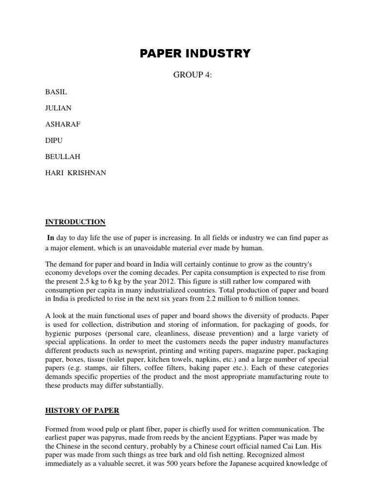 Paper Industry PDF Pulp (Paper) Paper