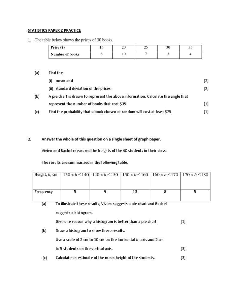 Statistics Practice Paper: Mean, SD, Charts | PDF | Histogram ...