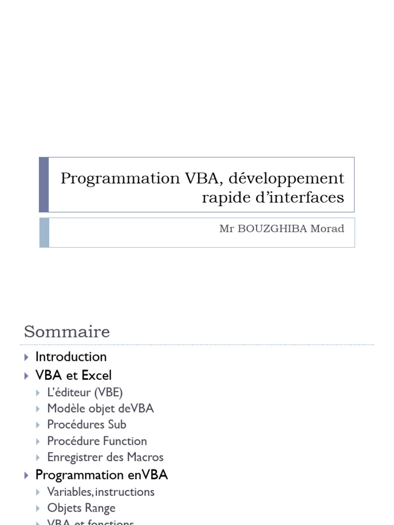 Programmation VBA pour Excel 2023 | PDF | Visual Basic for Applications ...