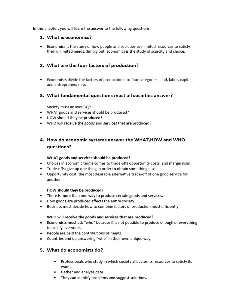 Economics The Basic Questions Pdf