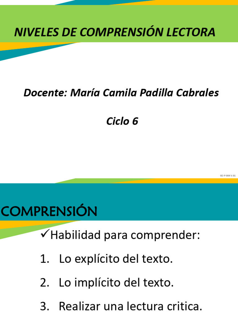 Niveles de Comprensión Lectora en SENA | PDF | Comprensión lectora ...