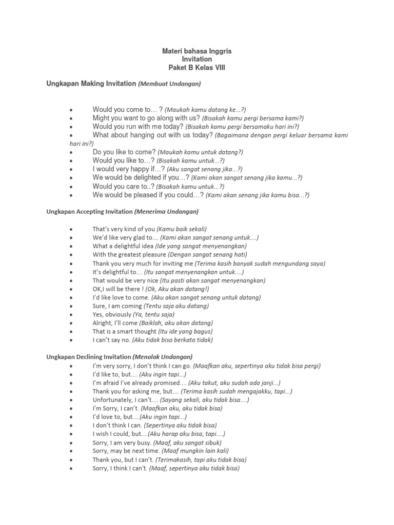 Invitation Kelas 8 PDF