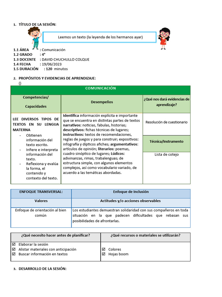 Sesión de Aprendizaje Comprension Lectora Ayar | PDF