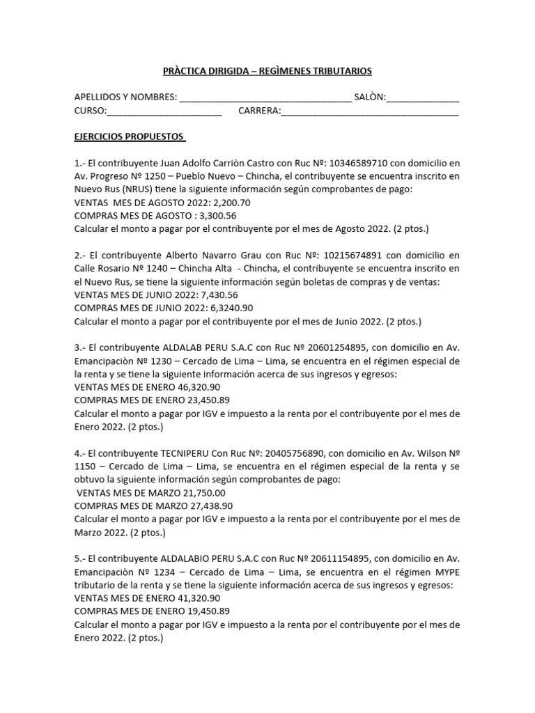 Casos Practicos Regimenes Tributarios | PDF | Impuestos | Finanzas del ...