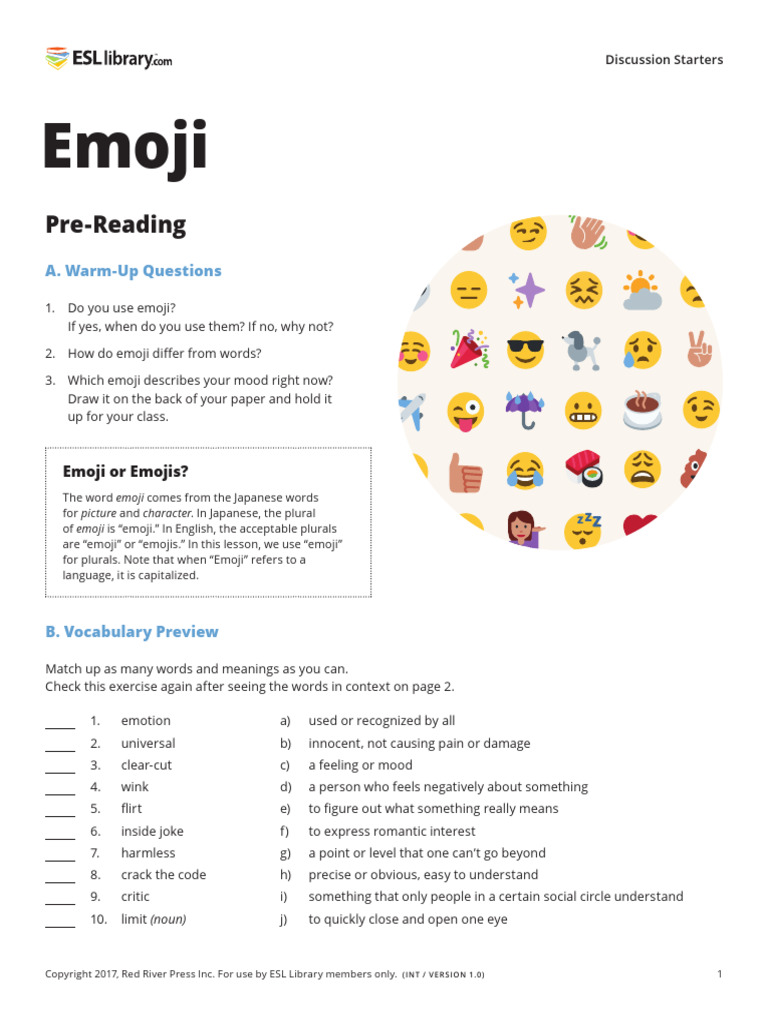 72 Emoji Can PDF Vocabulary Plural