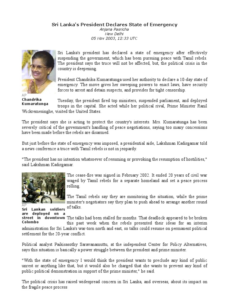 Sri Lanka's President Declares State of Emergency Anjana Pasricha New