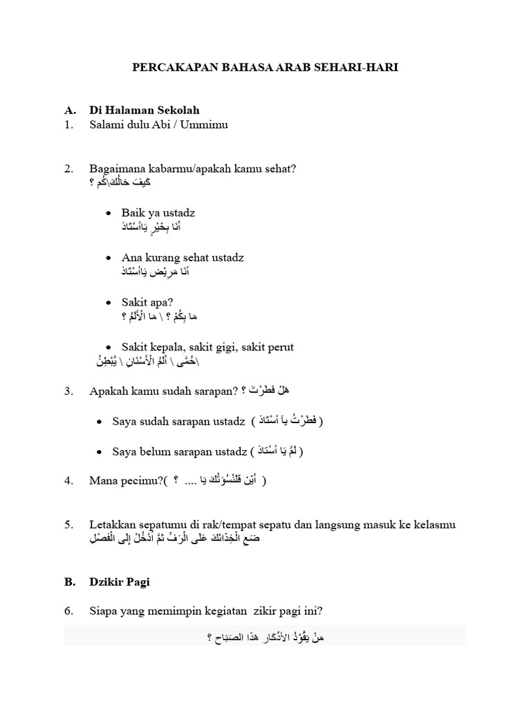 Percakapan Bahasa Arab Sehari-hari | PDF