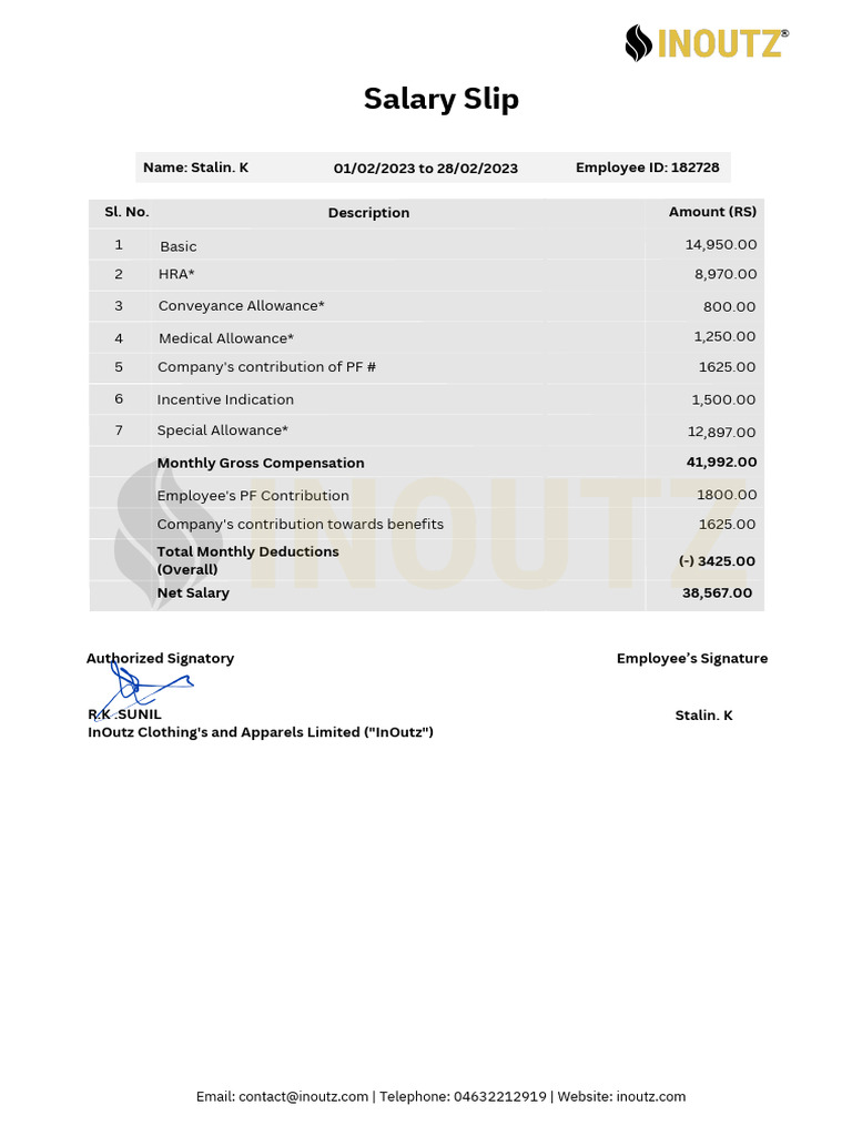 Stalin K Salary Slip PDF Salary Incentive