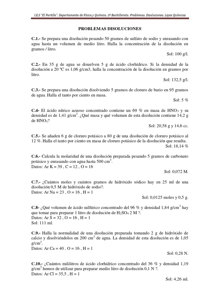 Problemas de Disoluciones y Leyes Químicas | PDF | Gases | Mole (Unidad)