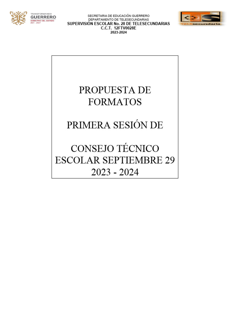 Propuestas de Formatos Primera Sesion de Consejo Tecnico Escolar 2023