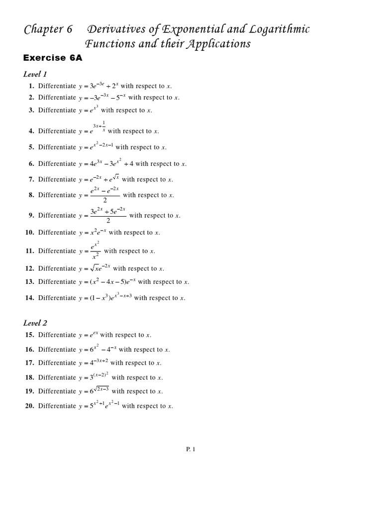 Exponential and Logarithmic Derivatives Exercises | PDF | Tangent ...