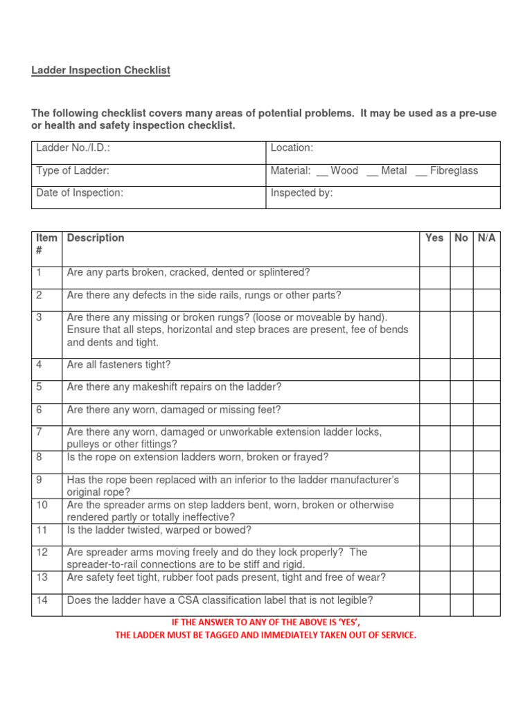 Ladder Inspection Checklist PDF