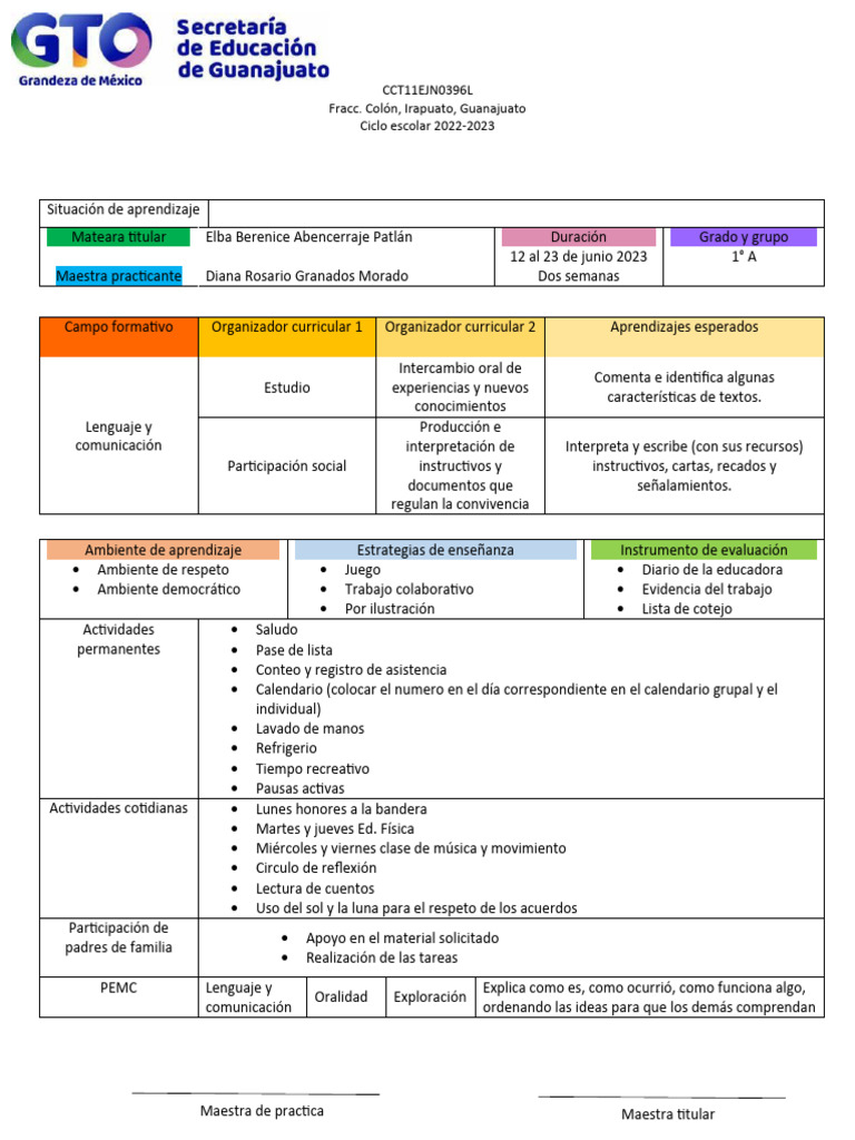 Aprendizaje de Lenguaje en 1° A | PDF | Aprendizaje