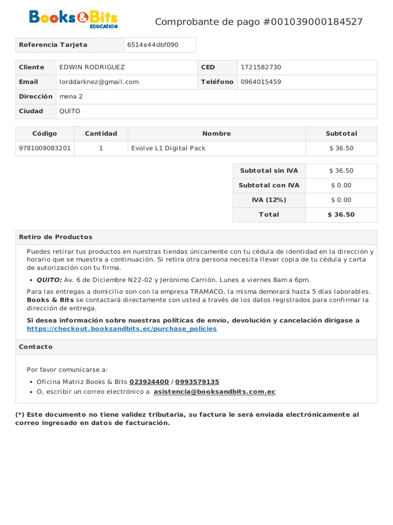 Comprobante Pago Books and Bits | PDF | Finanzas y dinero